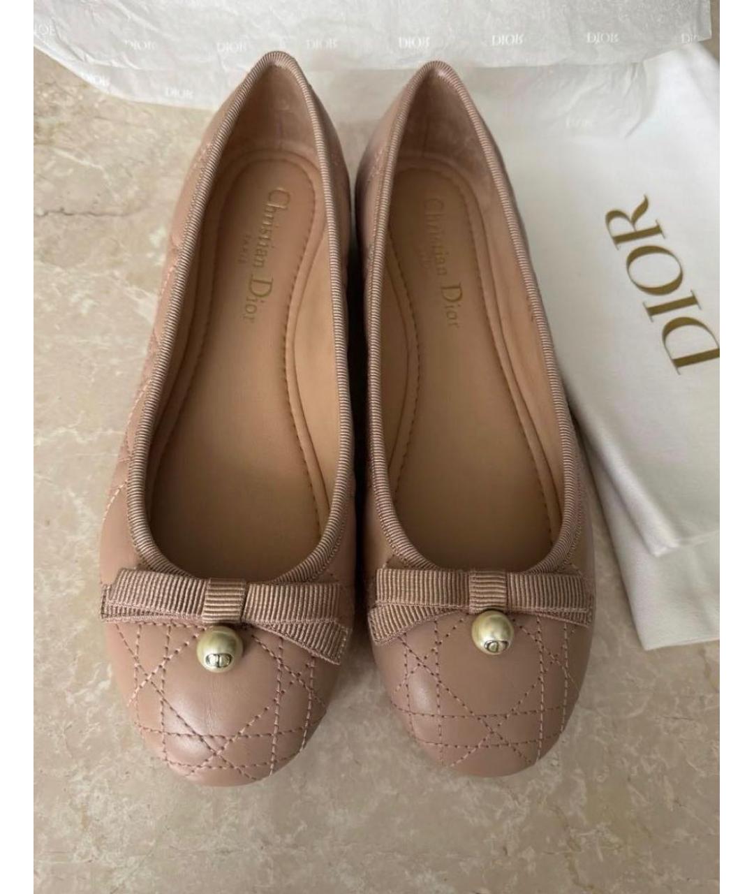CHRISTIAN DIOR Бежевые кожаные балетки, фото 2