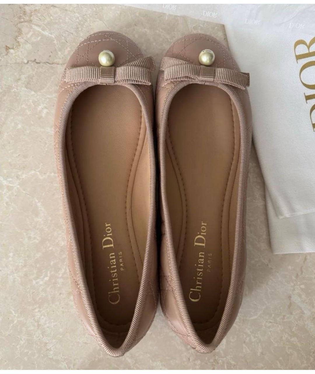 CHRISTIAN DIOR Бежевые кожаные балетки, фото 3