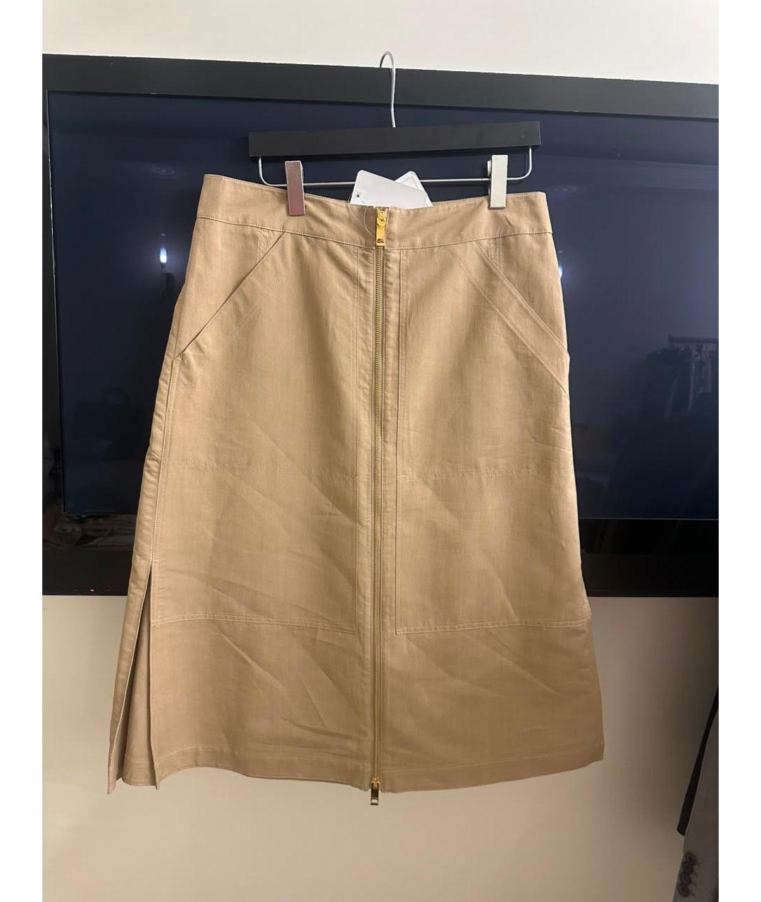 BURBERRY Бежевая хлопковая юбка миди, фото 6