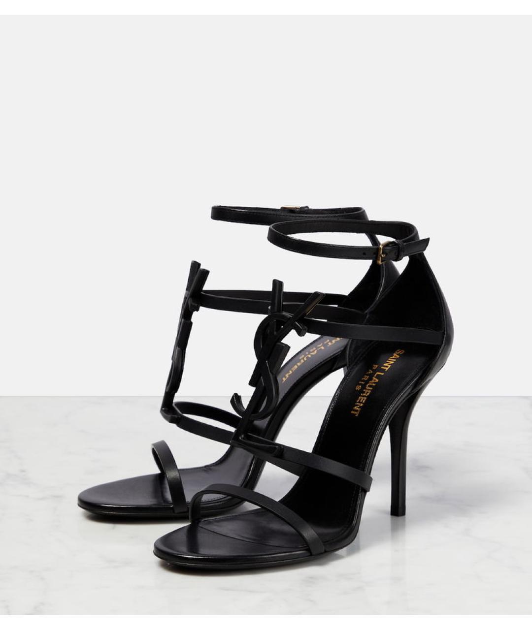 SAINT LAURENT Черные кожаные босоножки, фото 8