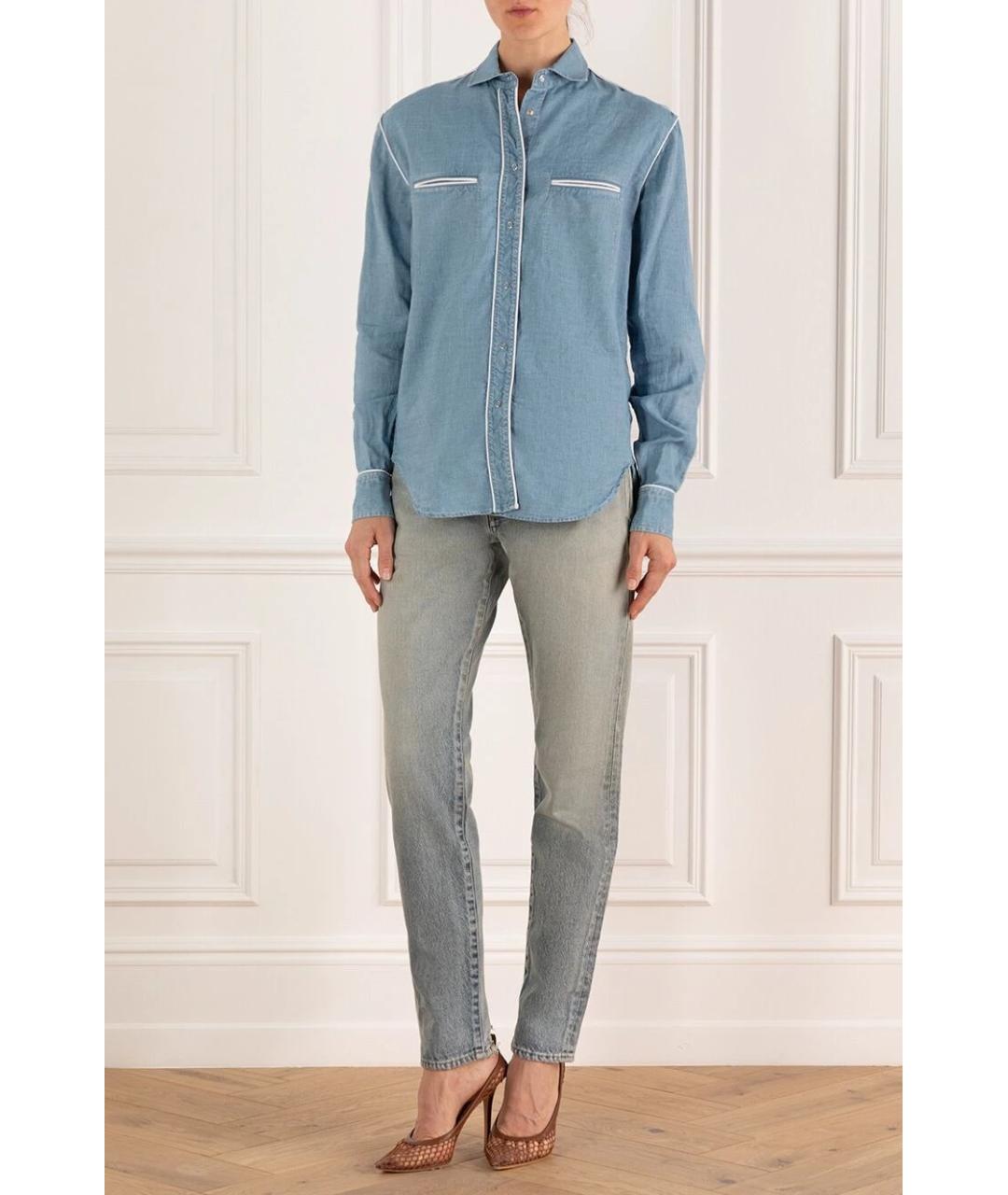 SAINT LAURENT Синие хлопковые прямые джинсы, фото 4