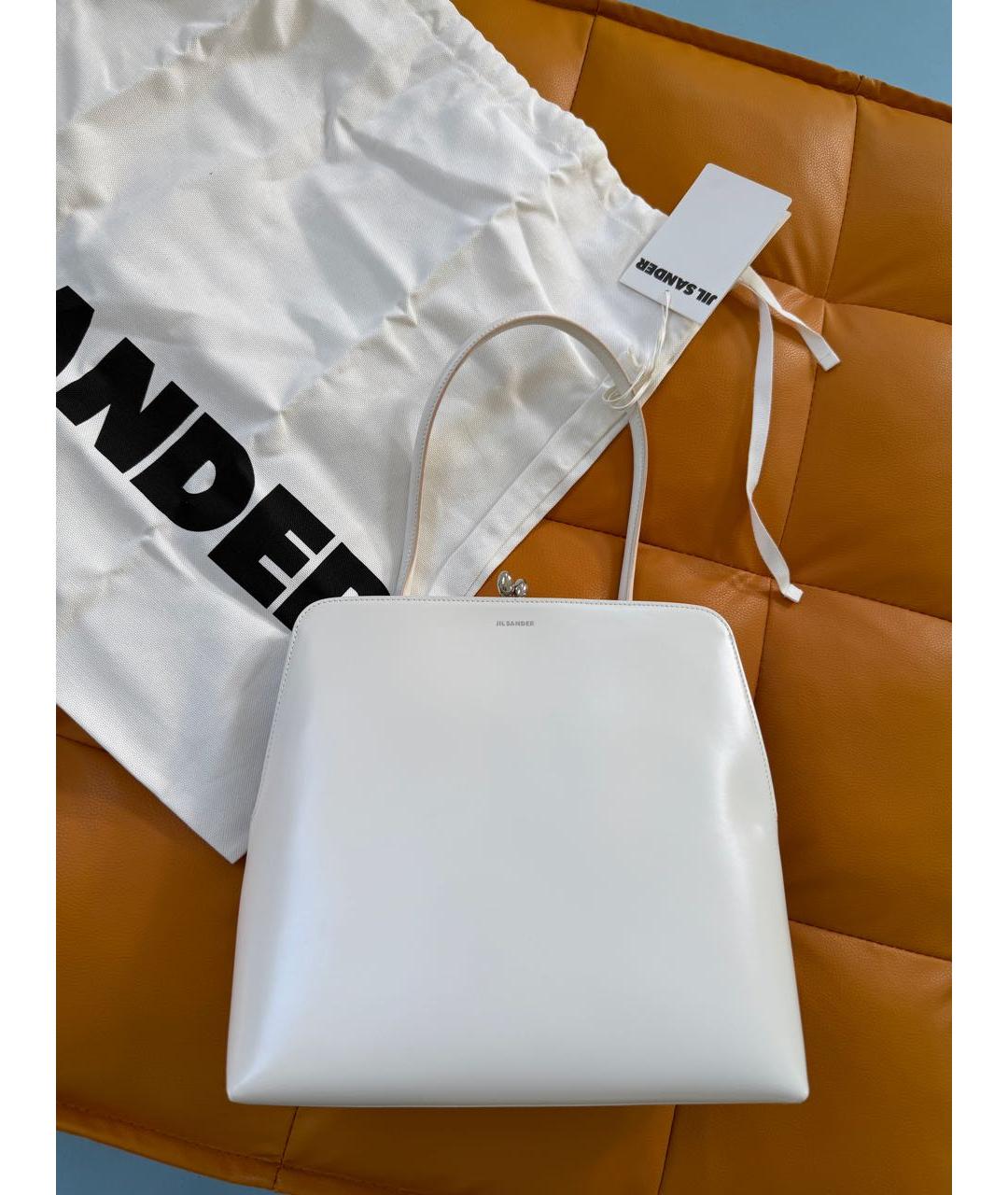 JIL SANDER Белая кожаная сумка с короткими ручками, фото 8