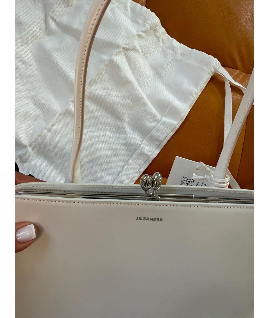 JIL SANDER Белая кожаная сумка с короткими ручками, фото 5