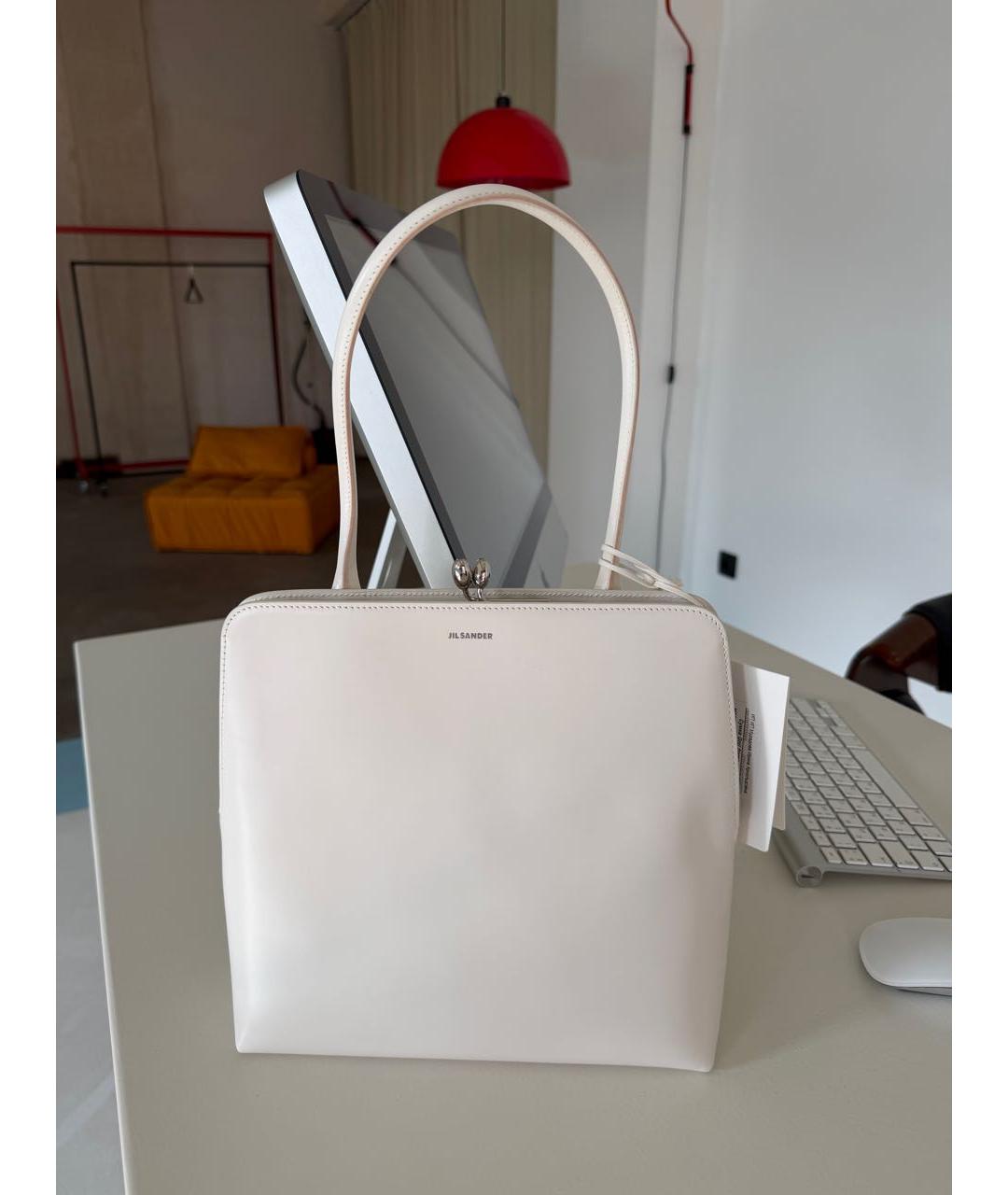 JIL SANDER Белая кожаная сумка с короткими ручками, фото 3