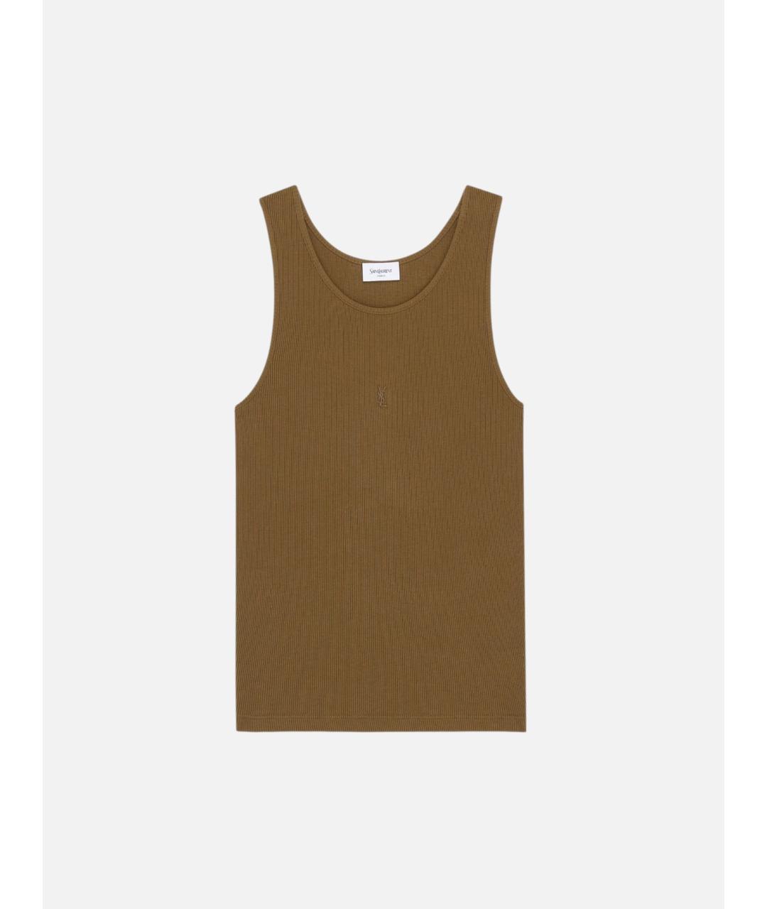 SAINT LAURENT Коричневая хлопковая майка, фото 4