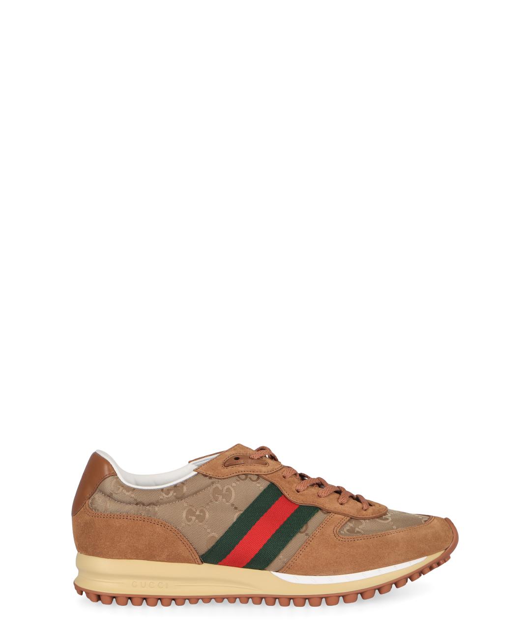 GUCCI Коричневые замшевые низкие кроссовки / кеды, фото 1