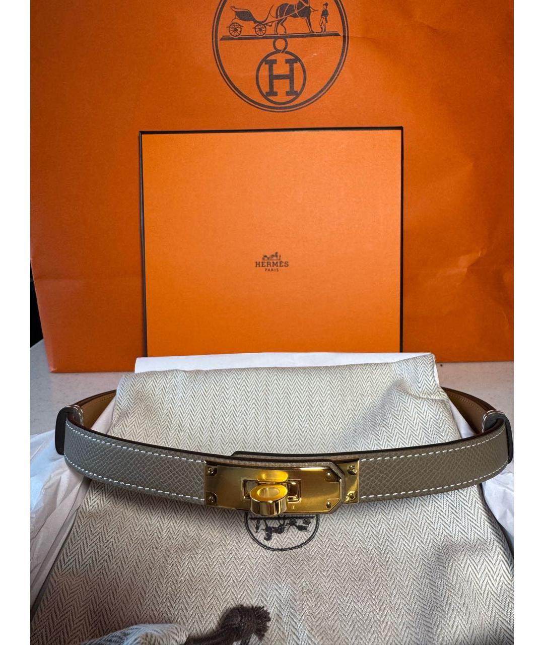 HERMES Серый кожаный ремень, фото 7