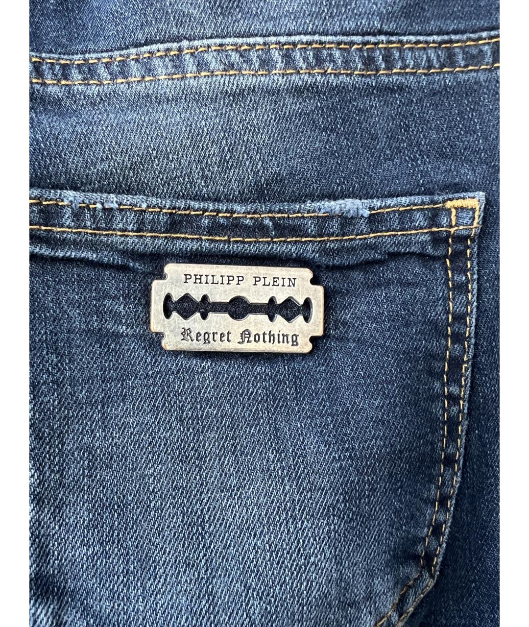 PHILIPP PLEIN Синие хлопковые прямые джинсы, фото 6