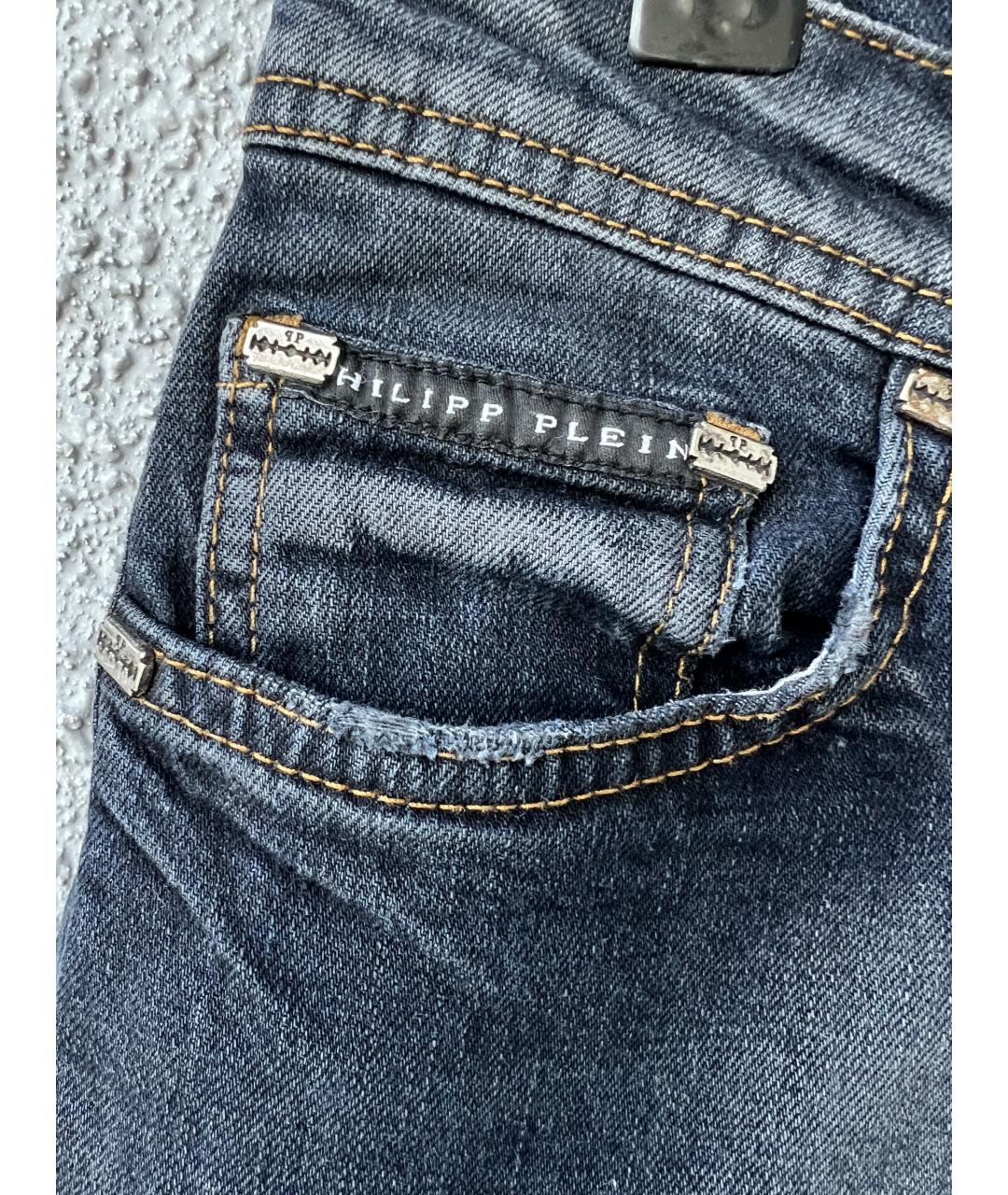 PHILIPP PLEIN Синие хлопковые прямые джинсы, фото 3