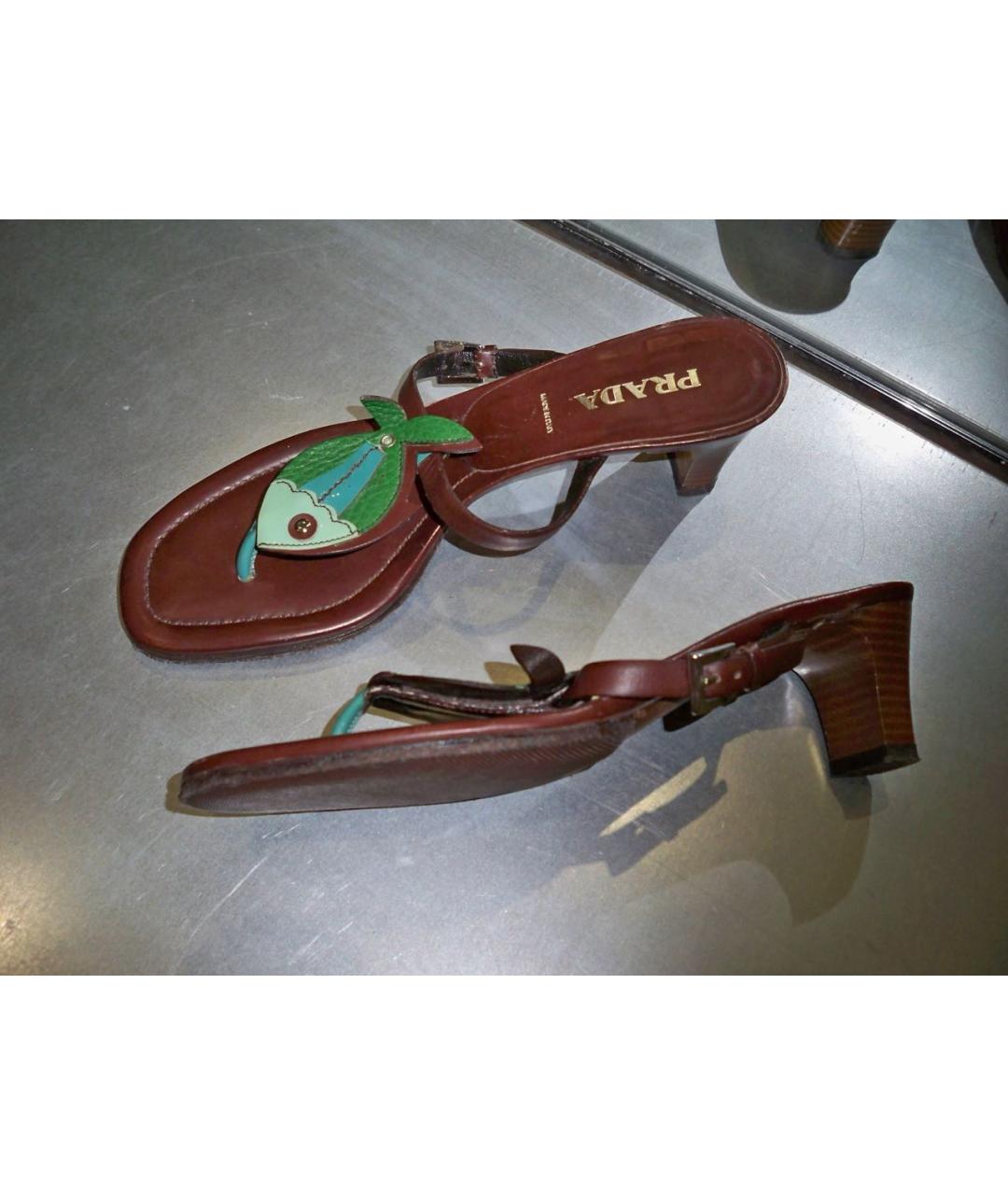 PRADA Коричневые кожаные сандалии, фото 4