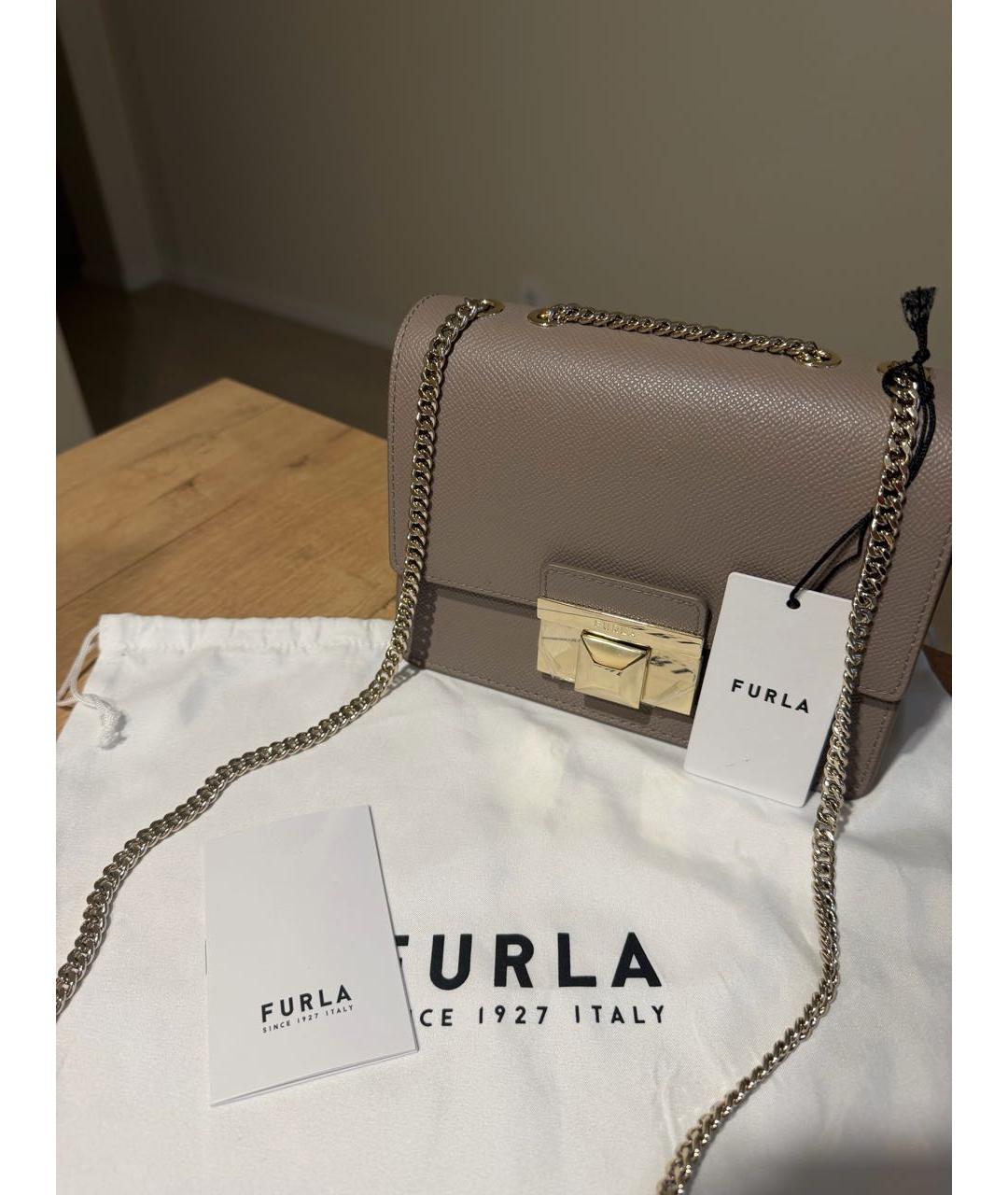 FURLA Бежевая кожаная сумка через плечо, фото 5