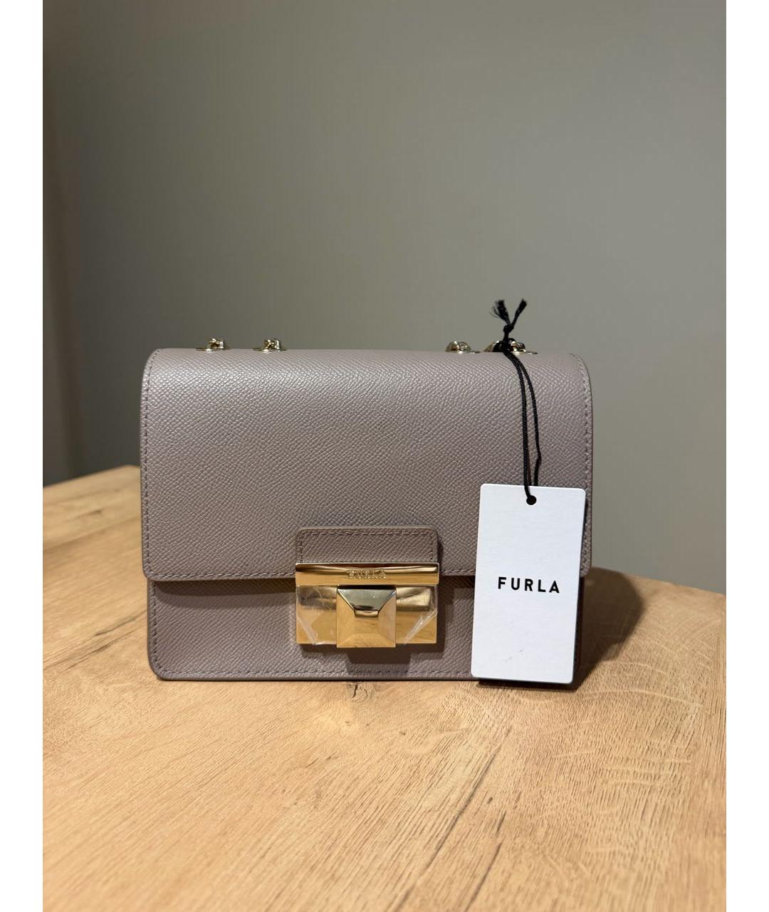 FURLA Бежевая кожаная сумка через плечо, фото 7