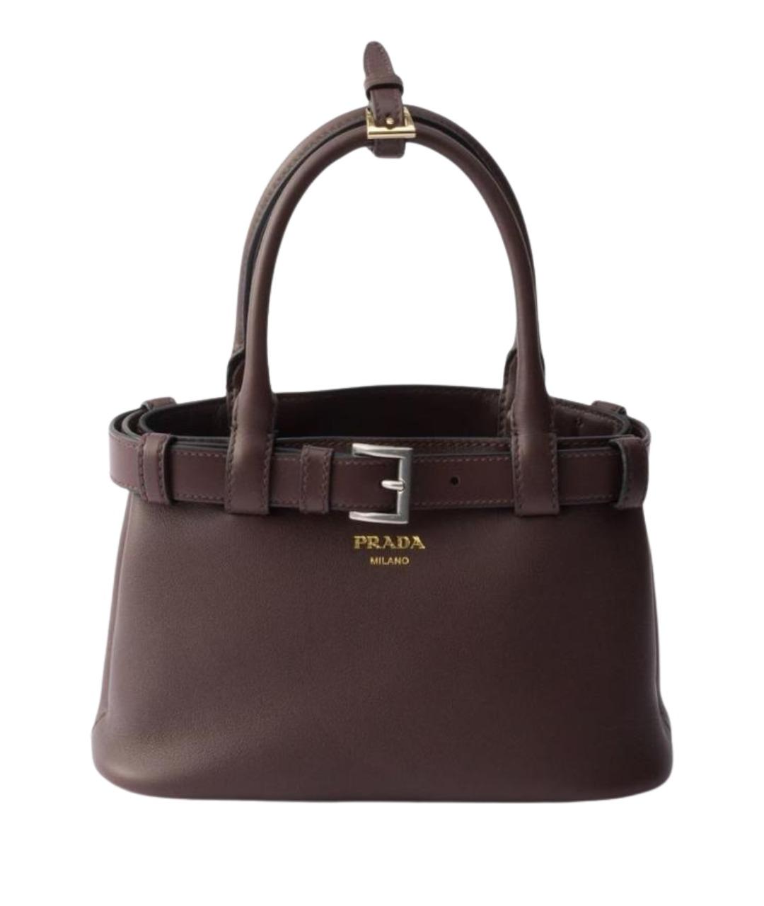 PRADA Коричневая кожаная сумка с короткими ручками, фото 1