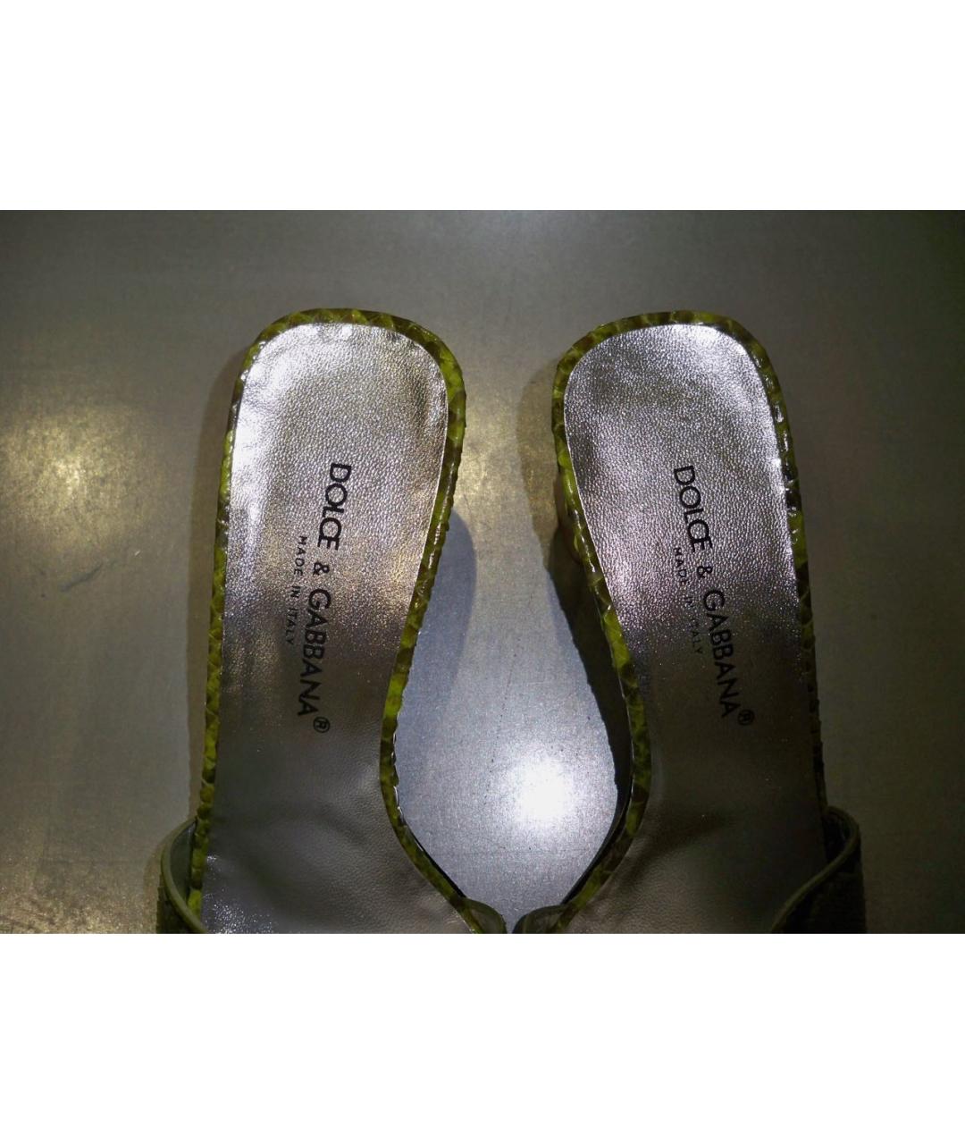 DOLCE&GABBANA Салатовые кожаные мюли, фото 5