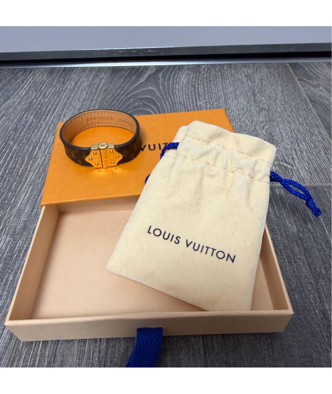LOUIS VUITTON Коричневый кожаный браслет, фото 8