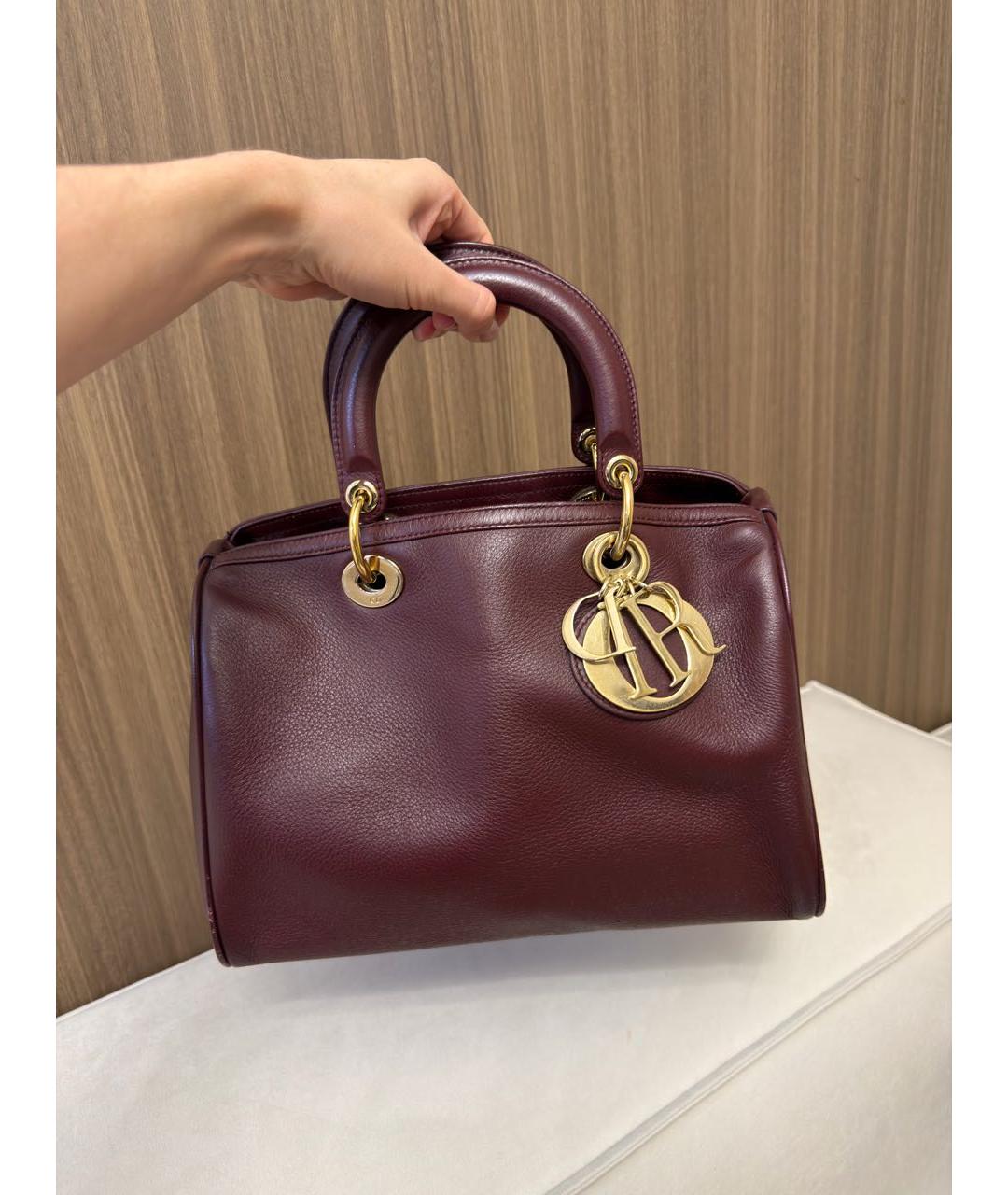 CHRISTIAN DIOR Бордовая кожаная сумка с короткими ручками, фото 9