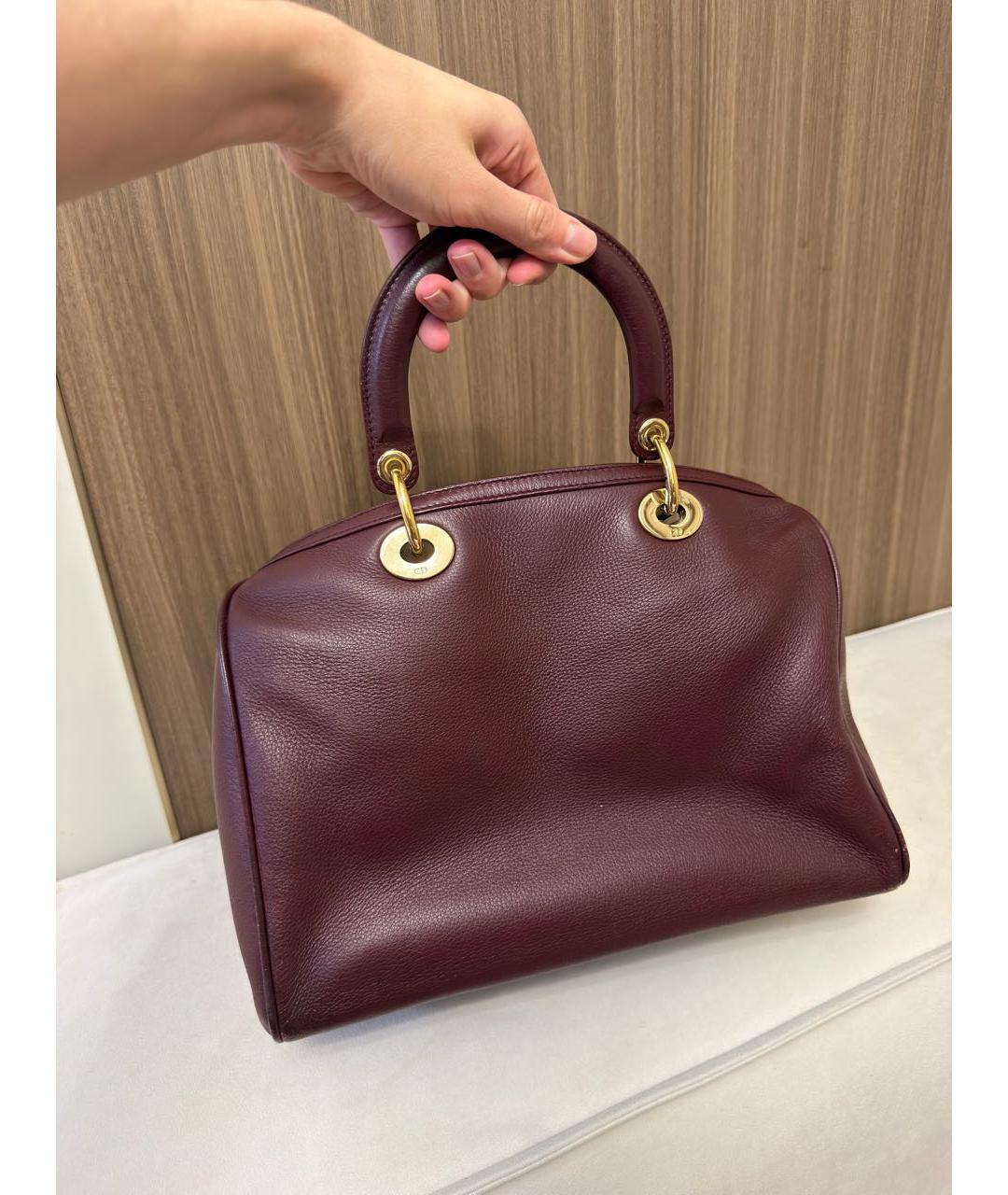 CHRISTIAN DIOR Бордовая кожаная сумка с короткими ручками, фото 3