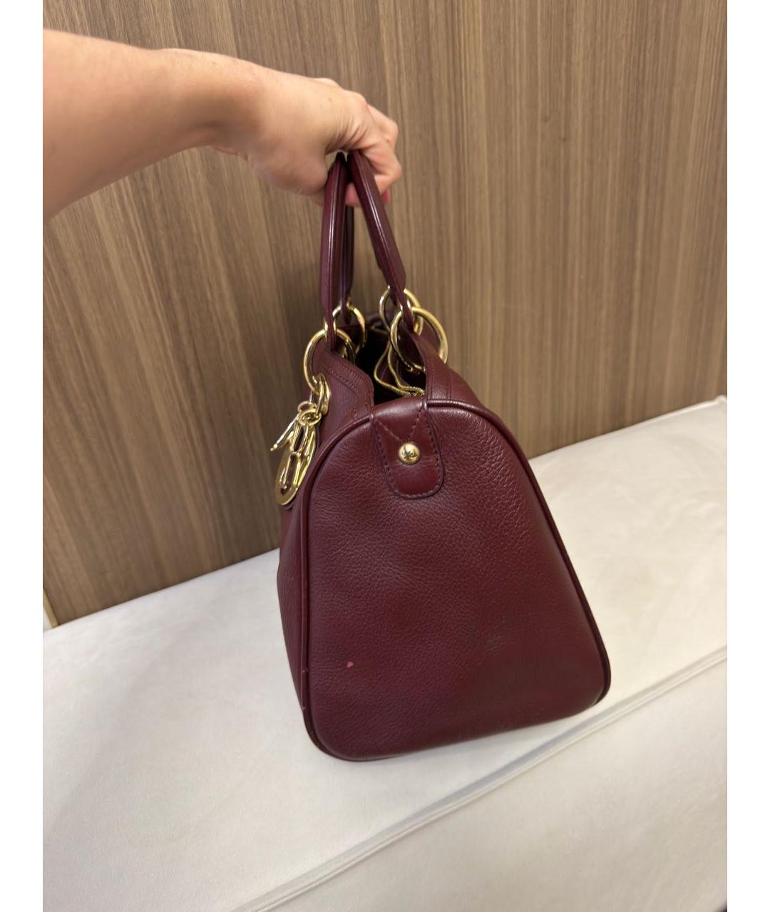 CHRISTIAN DIOR Бордовая кожаная сумка с короткими ручками, фото 2