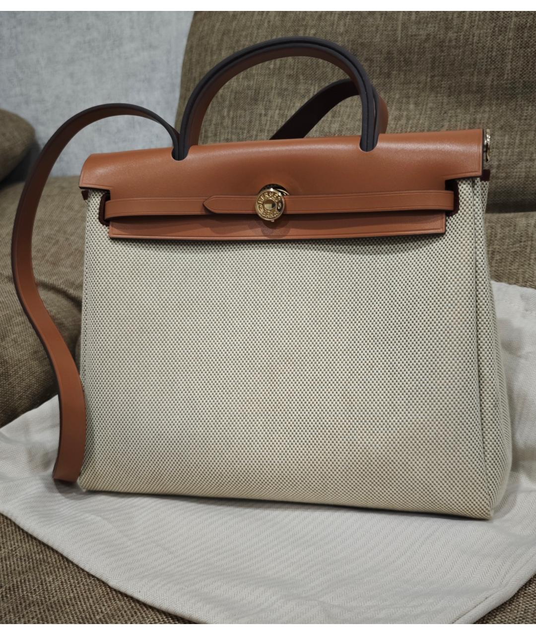 HERMES Бежевая кожаная сумка тоут, фото 10