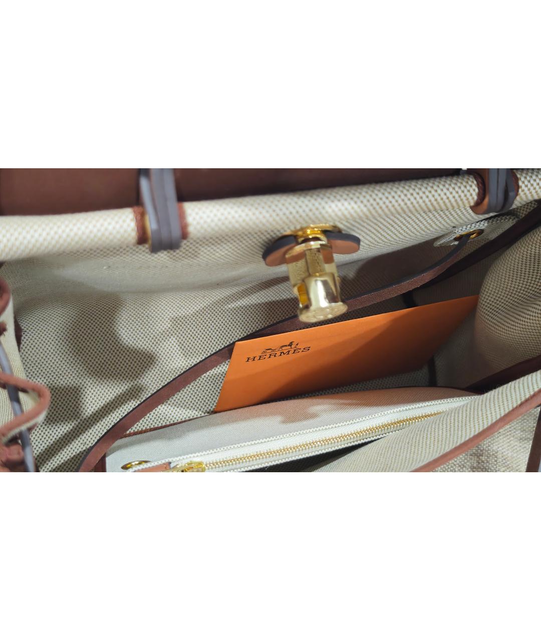 HERMES Бежевая кожаная сумка тоут, фото 4
