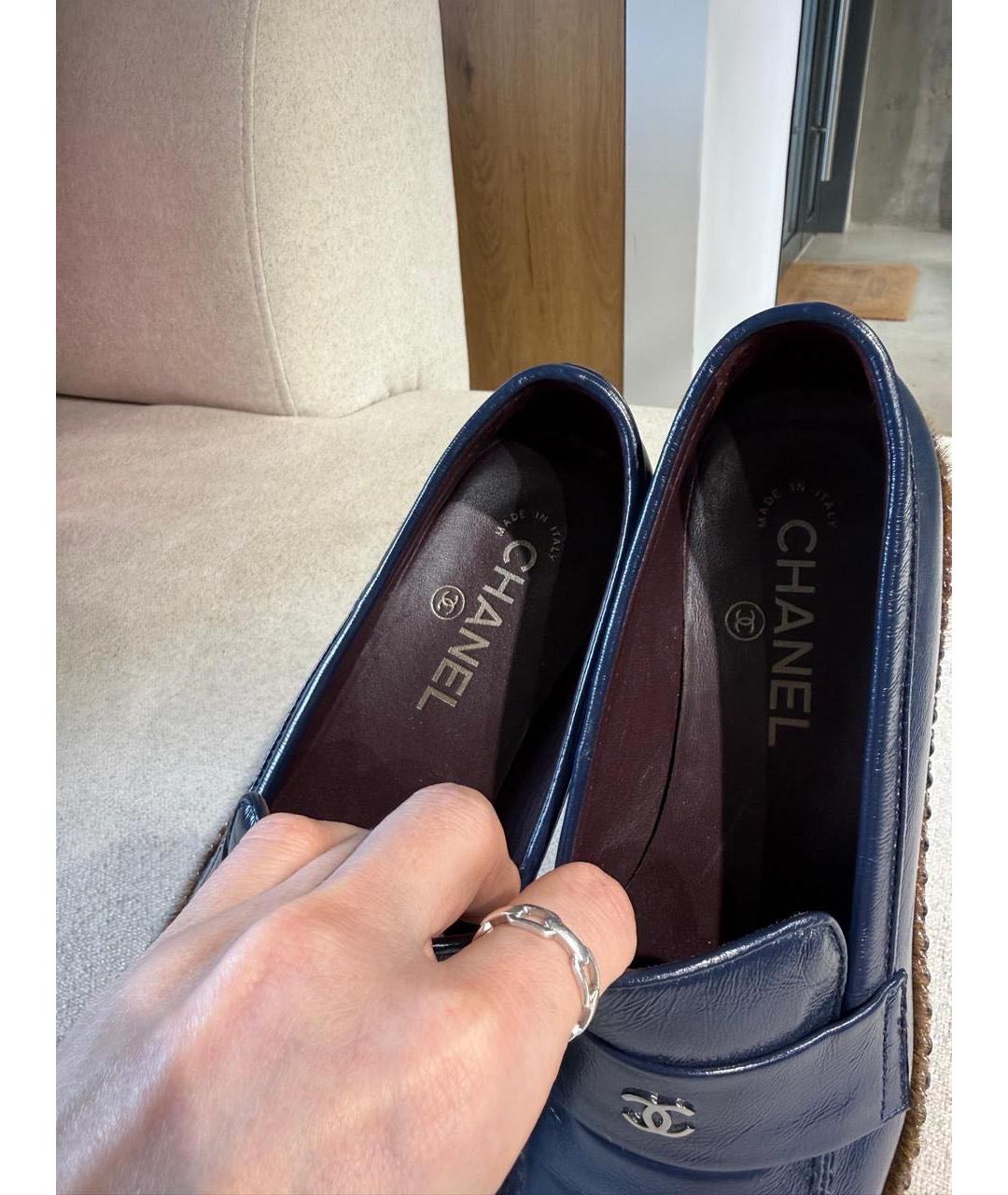 CHANEL Темно-синие кожаные лоферы, фото 7