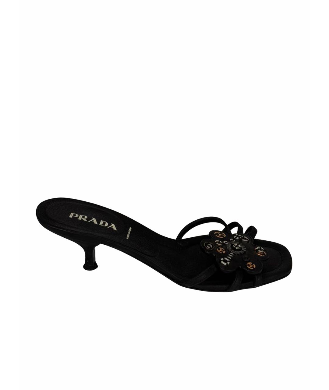 PRADA Черные кожаные мюли, фото 1