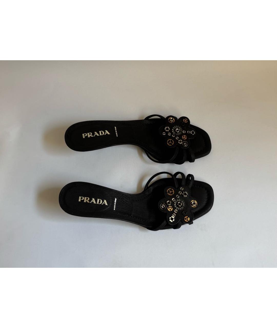 PRADA Черные кожаные мюли, фото 2