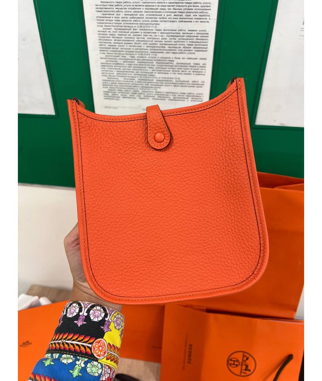 HERMES Оранжевая кожаная сумка через плечо, фото 2