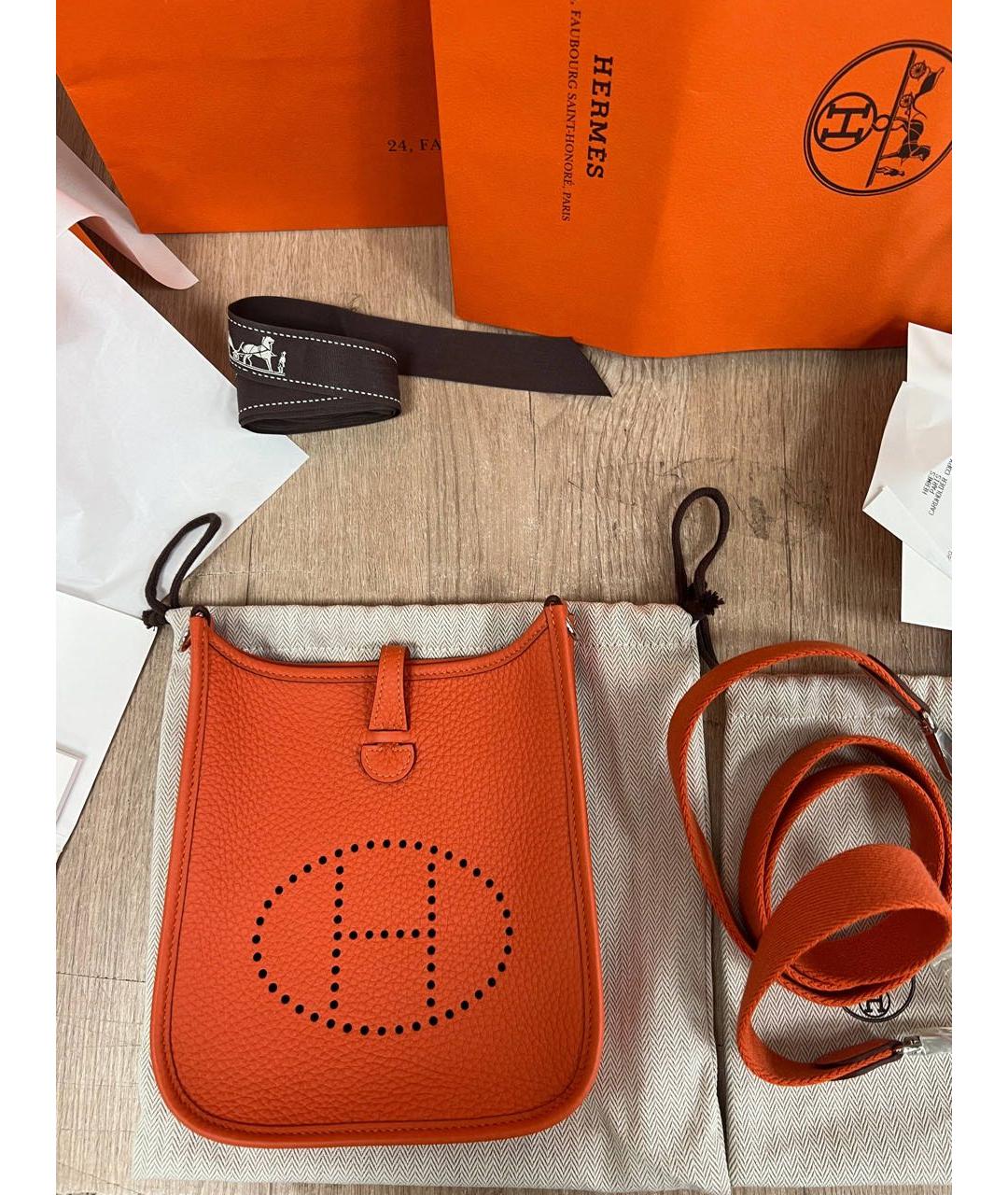 HERMES Оранжевая кожаная сумка через плечо, фото 5