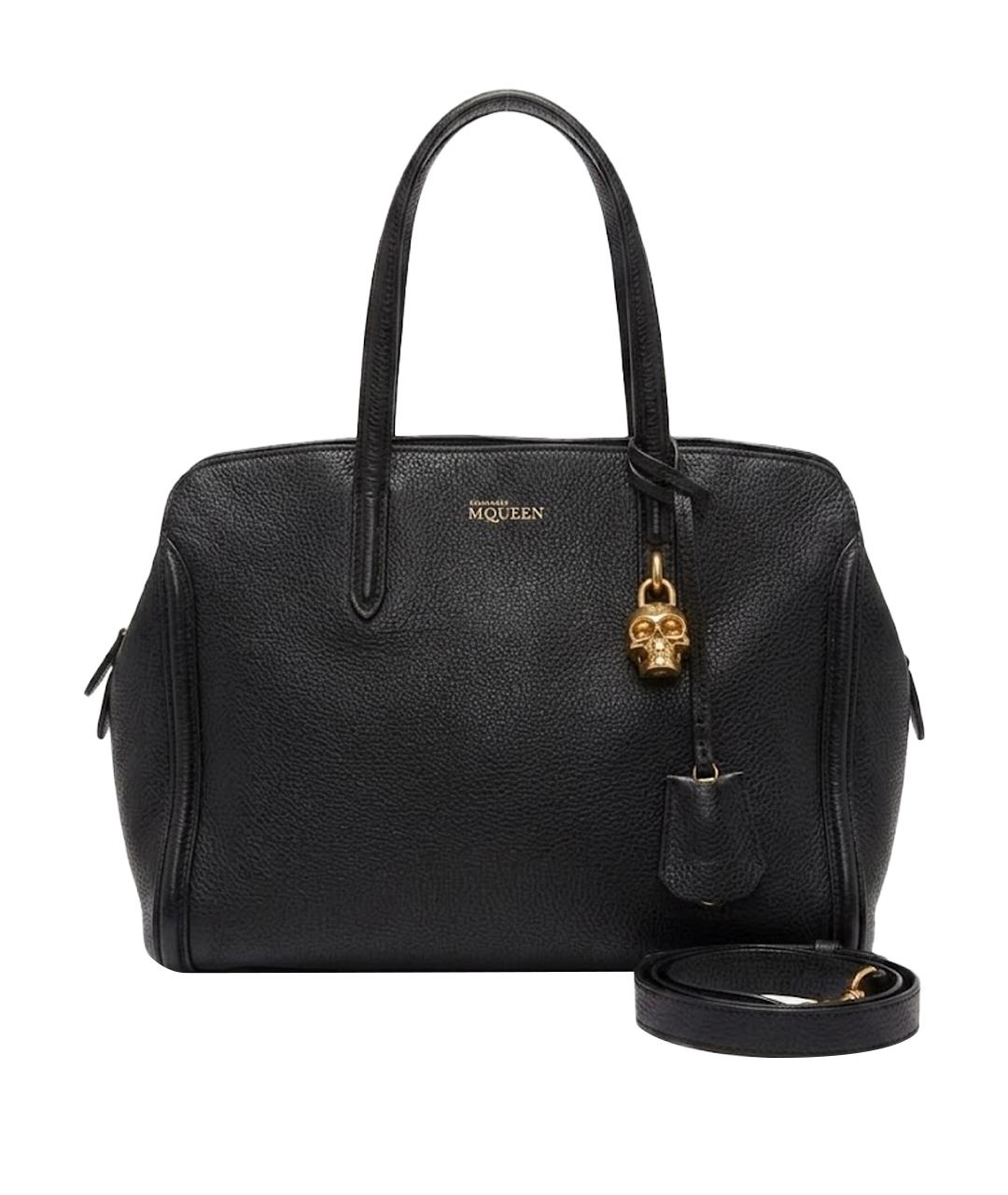 ALEXANDER MCQUEEN Черная кожаная сумка с короткими ручками, фото 1