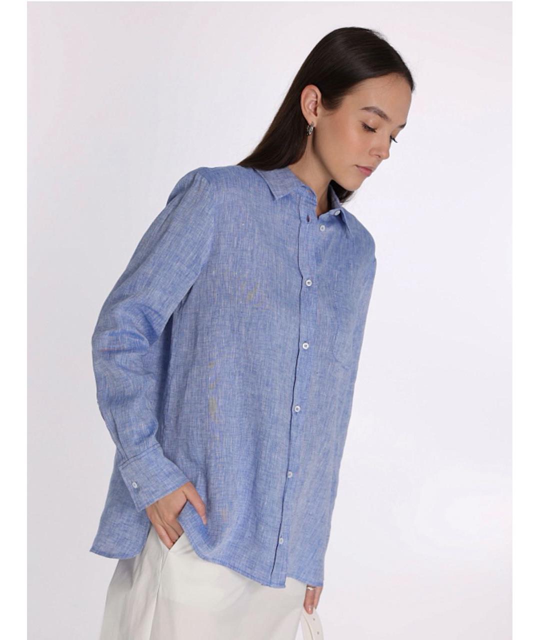 'S MAX MARA Голубая льняная рубашка, фото 3