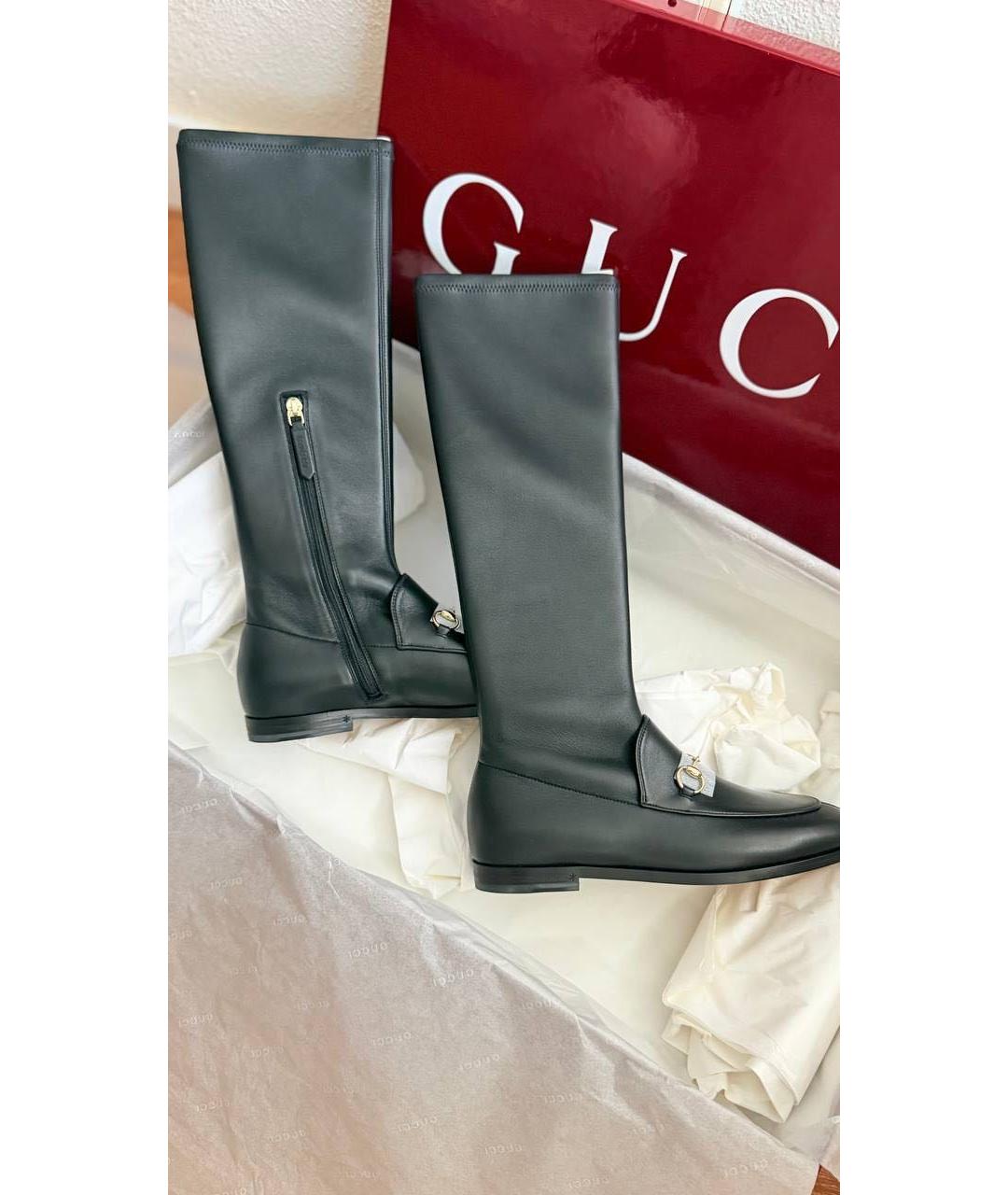 GUCCI Черные кожаные сапоги, фото 5