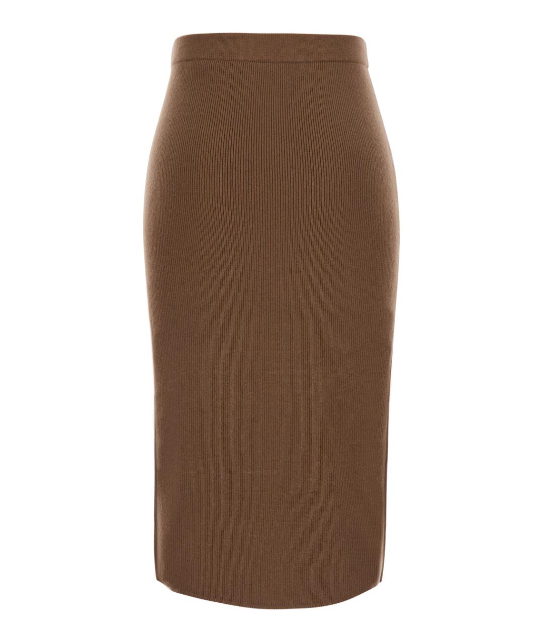 MAX MARA STUDIO Коричневая шерстяная юбка миди, фото 2
