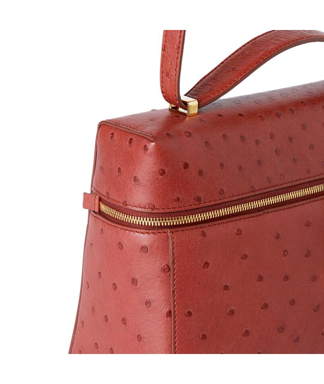 LORO PIANA Красная сумка через плечо из кожи страуса, фото 5