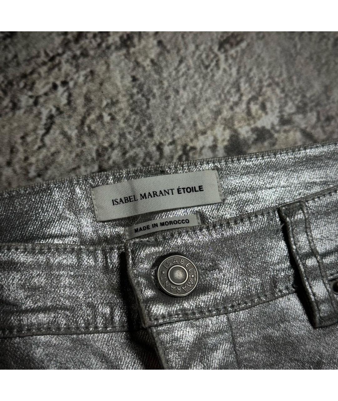ISABEL MARANT ETOILE Серебряные хлопко-эластановые прямые джинсы, фото 3