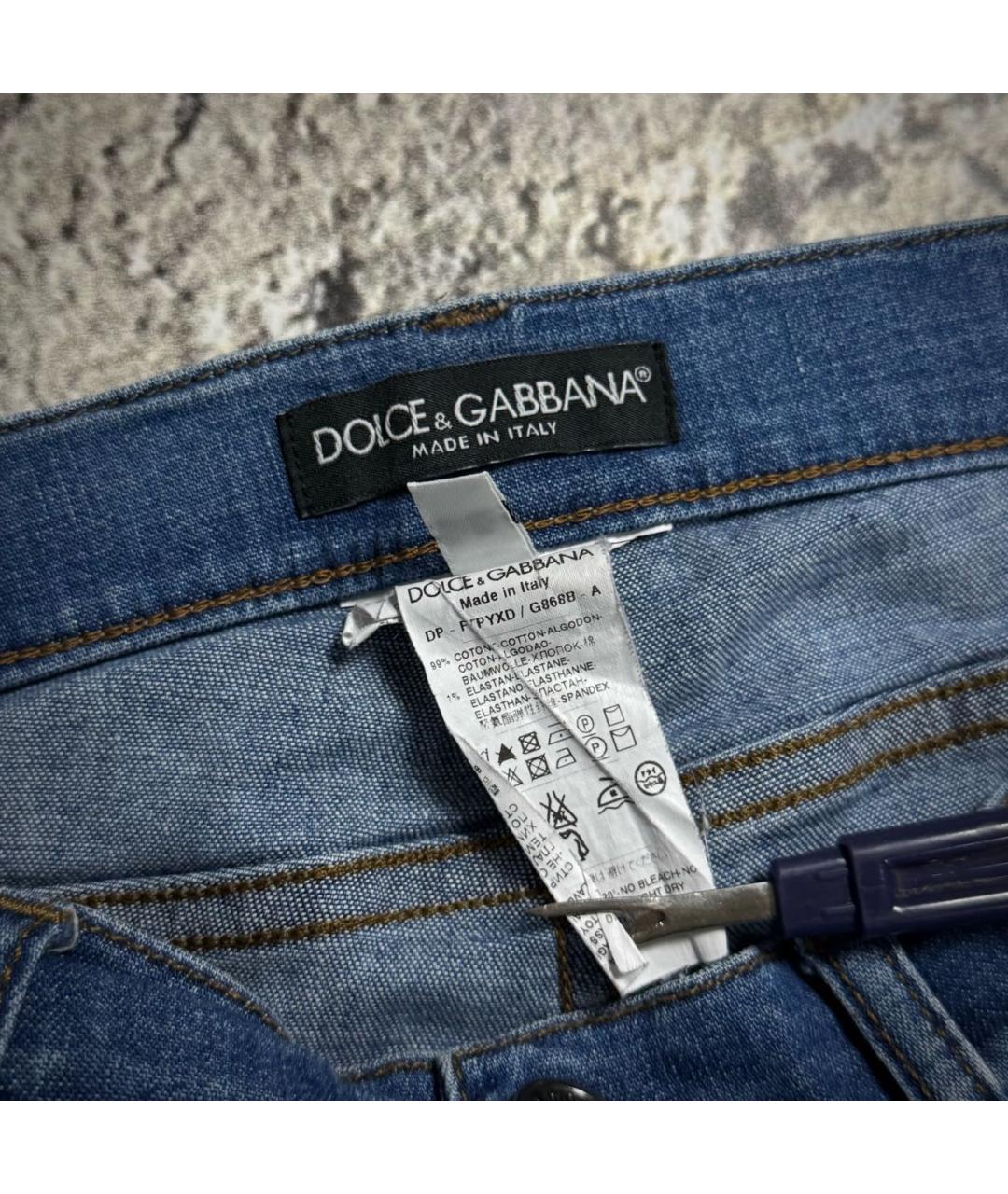 DOLCE&GABBANA Голубые хлопко-эластановые прямые джинсы, фото 8