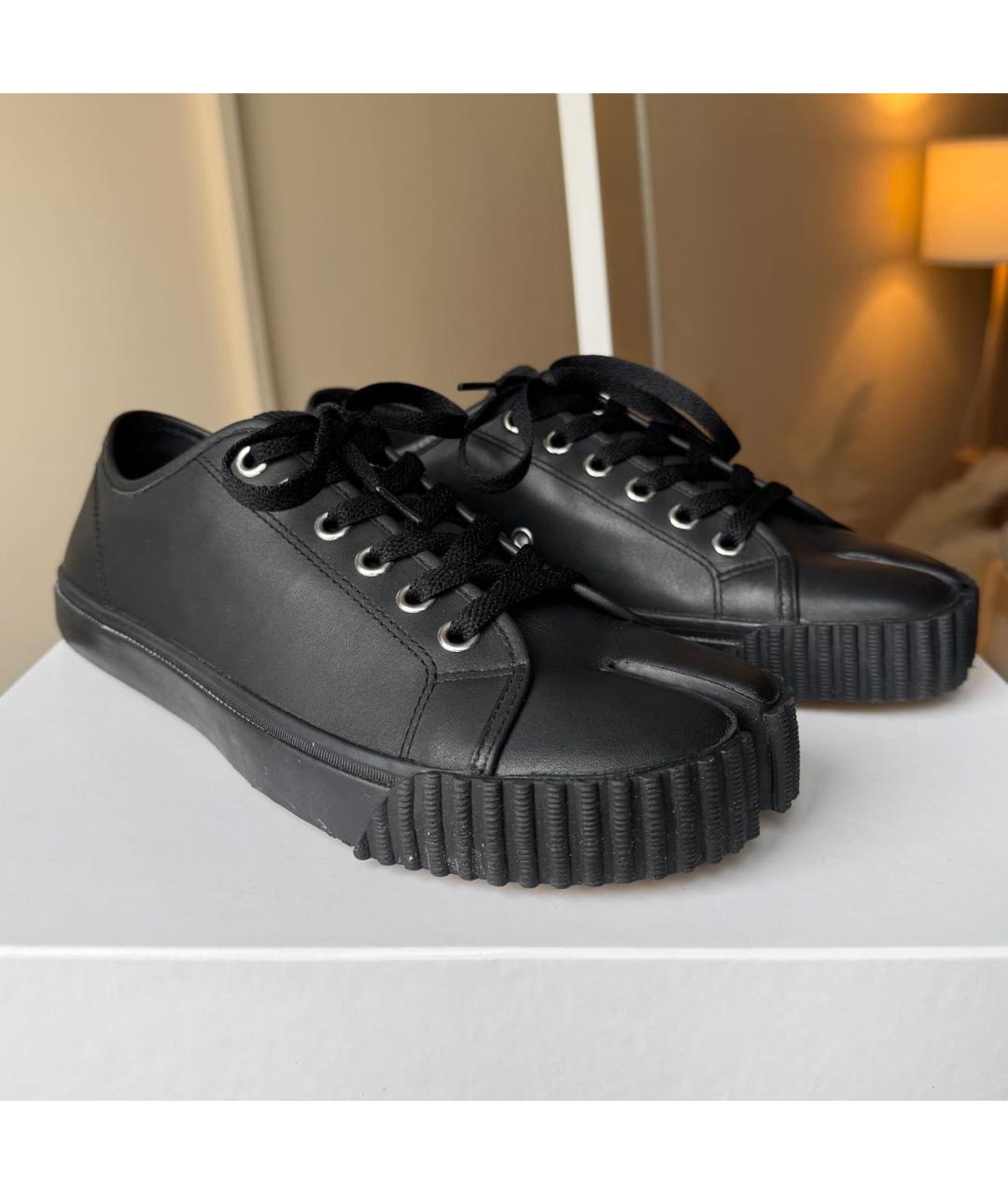 MAISON MARGIELA Черные кожаные низкие кроссовки / кеды, фото 4