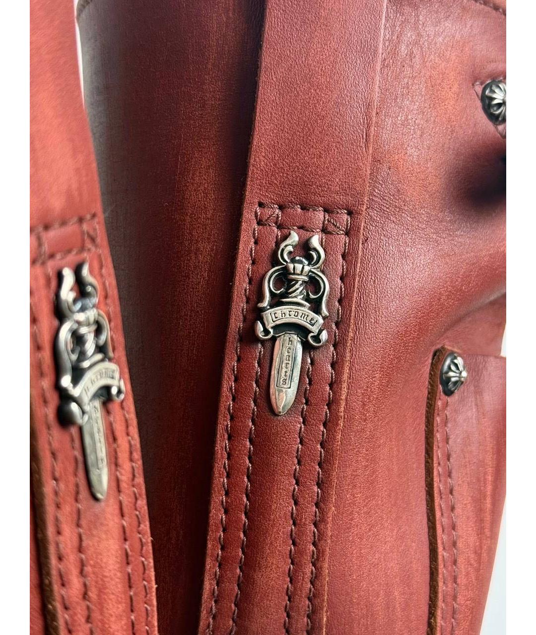 CHROME HEARTS Бордовые кожаные высокие ботинки, фото 6
