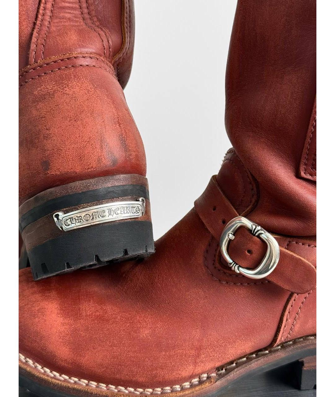 CHROME HEARTS Бордовые кожаные высокие ботинки, фото 7