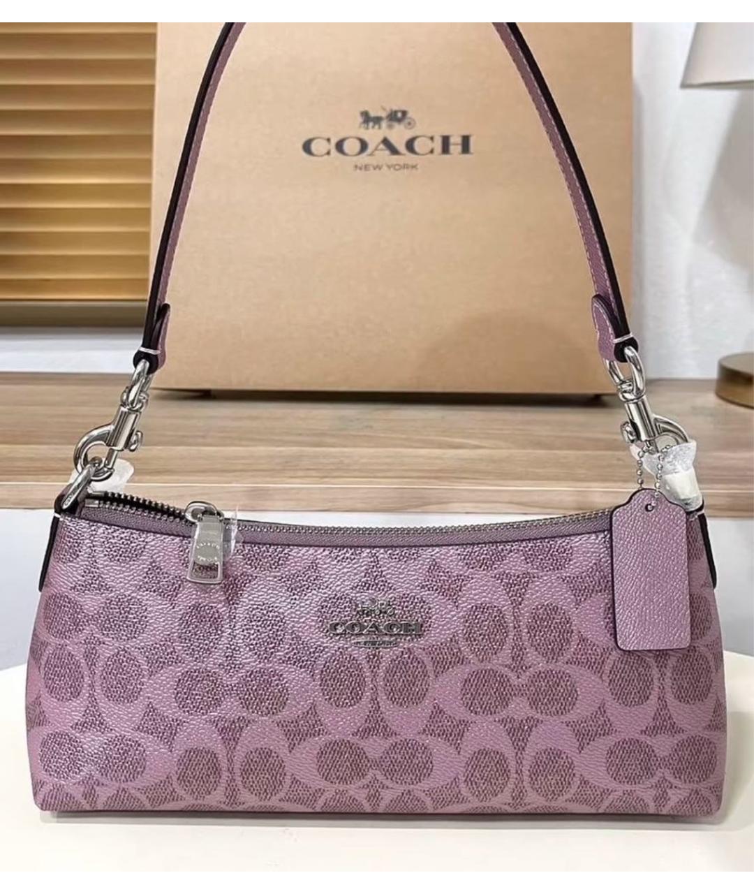 COACH Розовая сумка с короткими ручками из канвы, фото 6