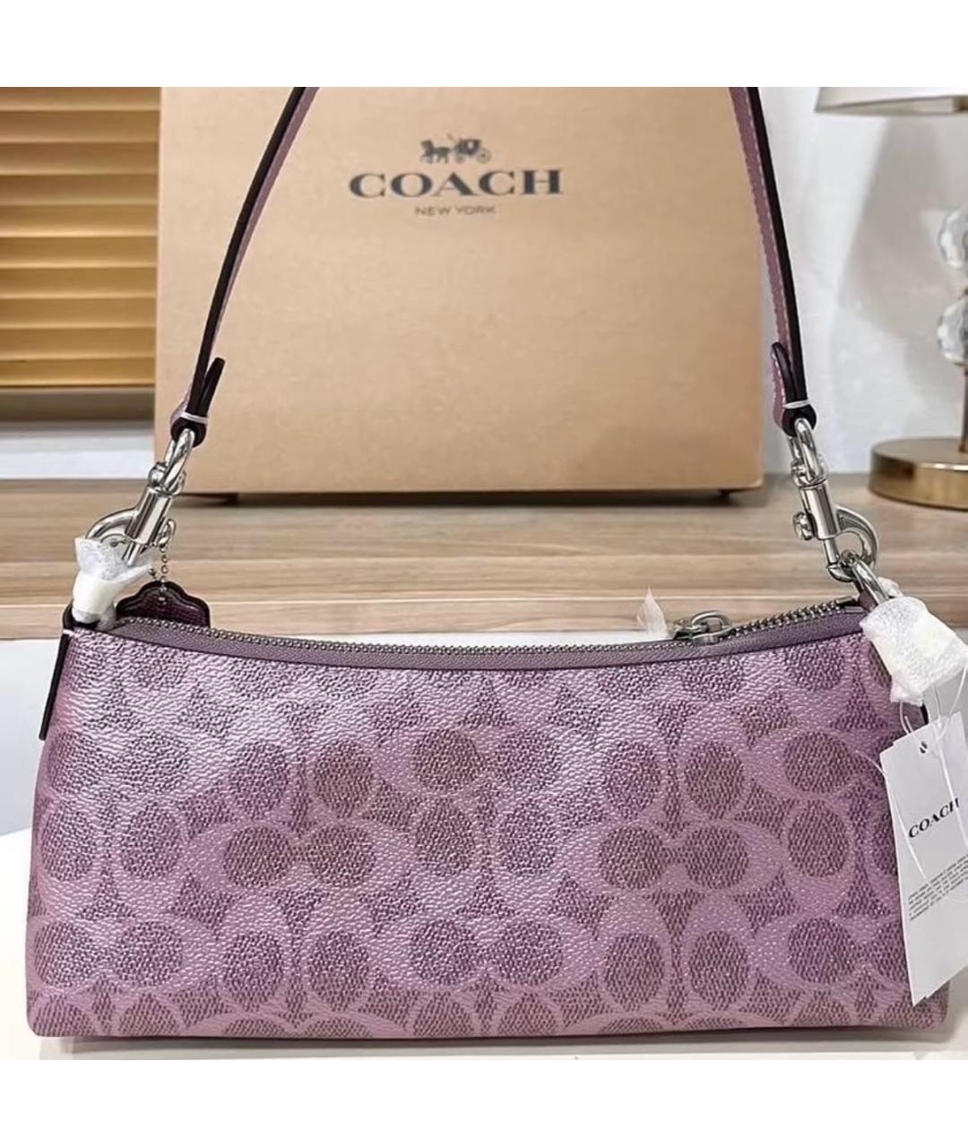 COACH Розовая сумка с короткими ручками из канвы, фото 7