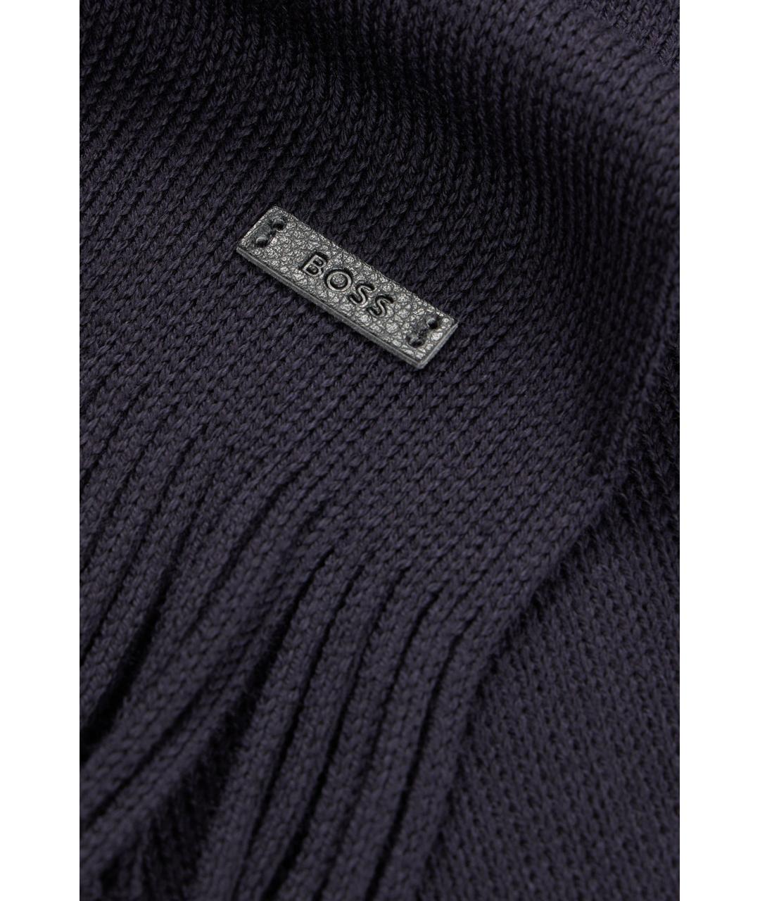 HUGO BOSS Темно-синий шерстяной шарф, фото 3