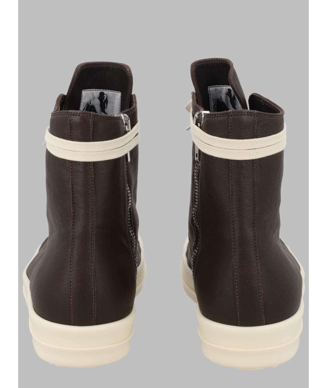RICK OWENS Черные кожаные высокие кроссовки / кеды, фото 3