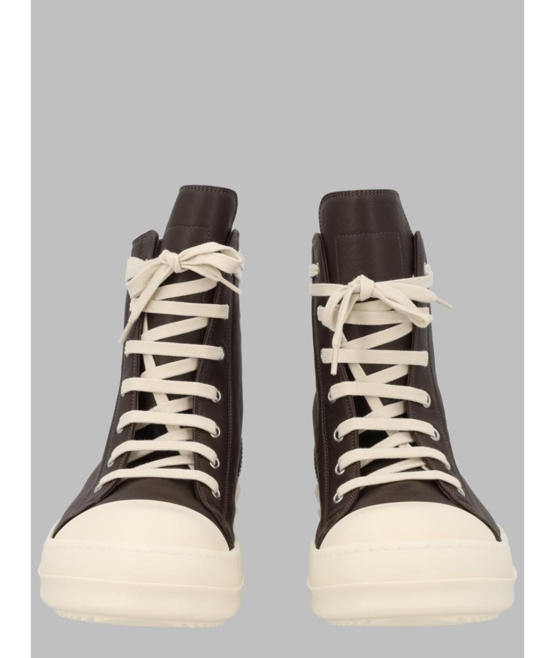 RICK OWENS Черные кожаные высокие кроссовки / кеды, фото 2