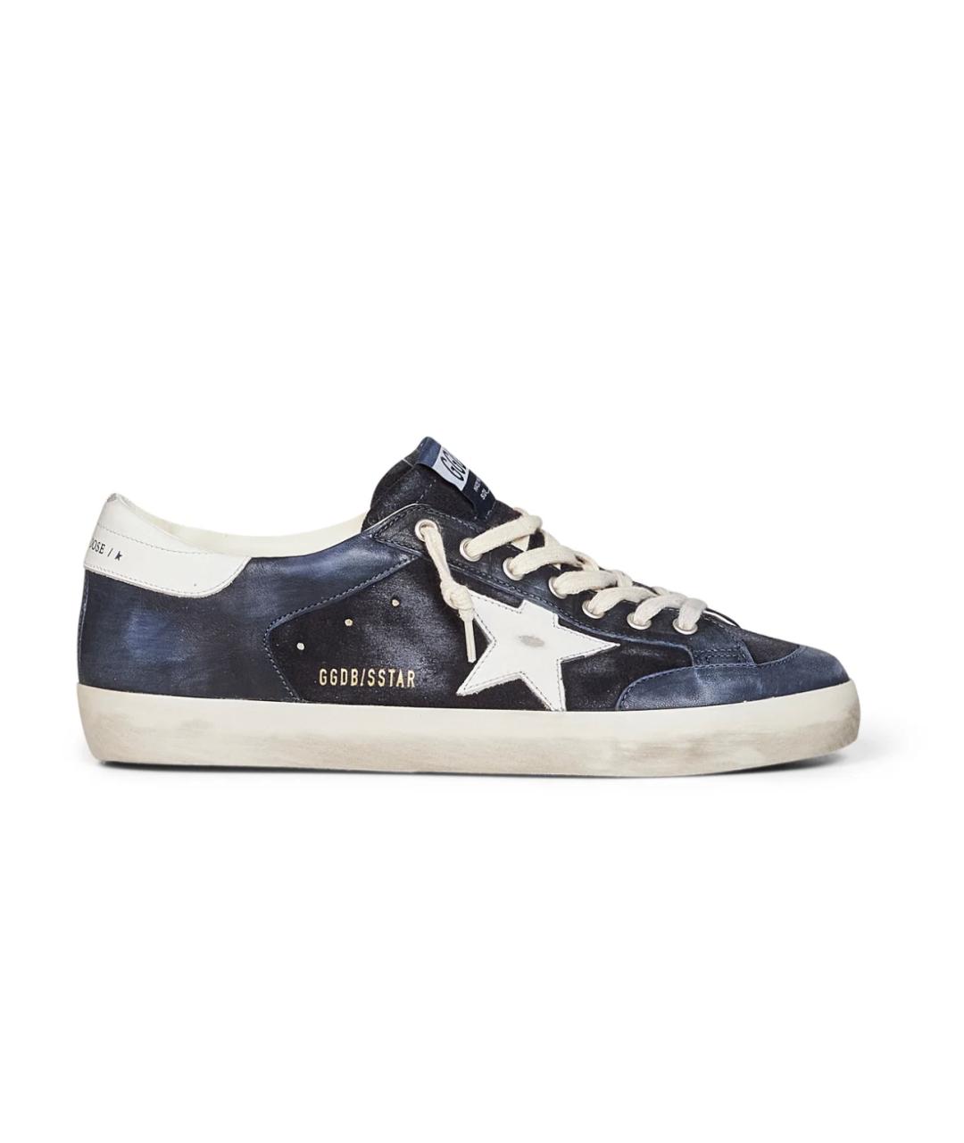 GOLDEN GOOSE Синие кожаные низкие кроссовки / кеды, фото 1