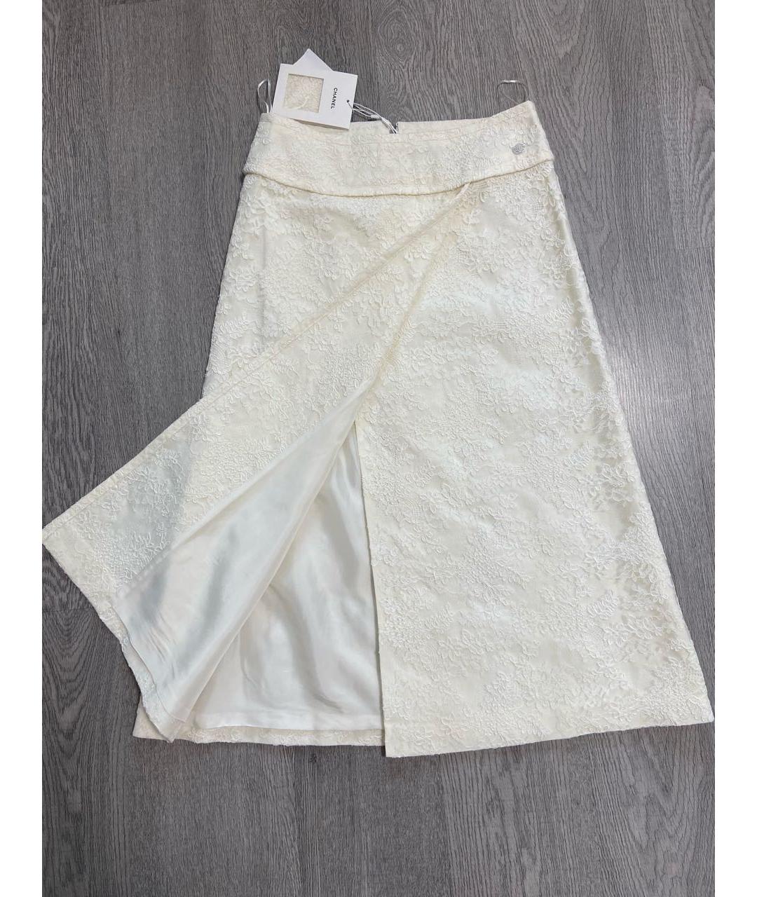 CHANEL PRE-OWNED Белая кружевная юбка макси, фото 7