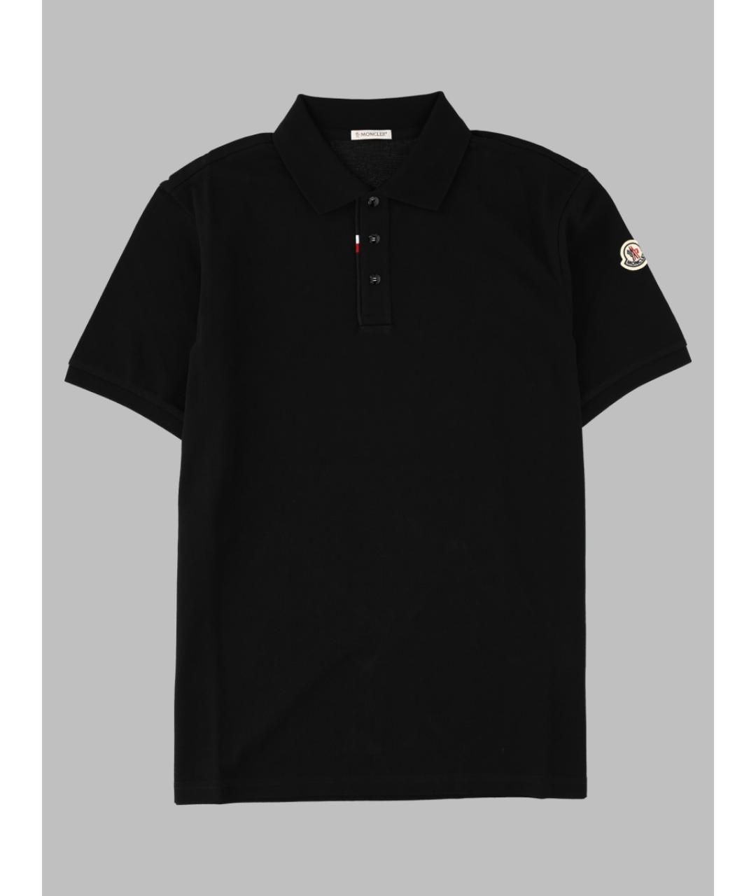 MONCLER Черное хлопковое поло с коротким рукавом, фото 3
