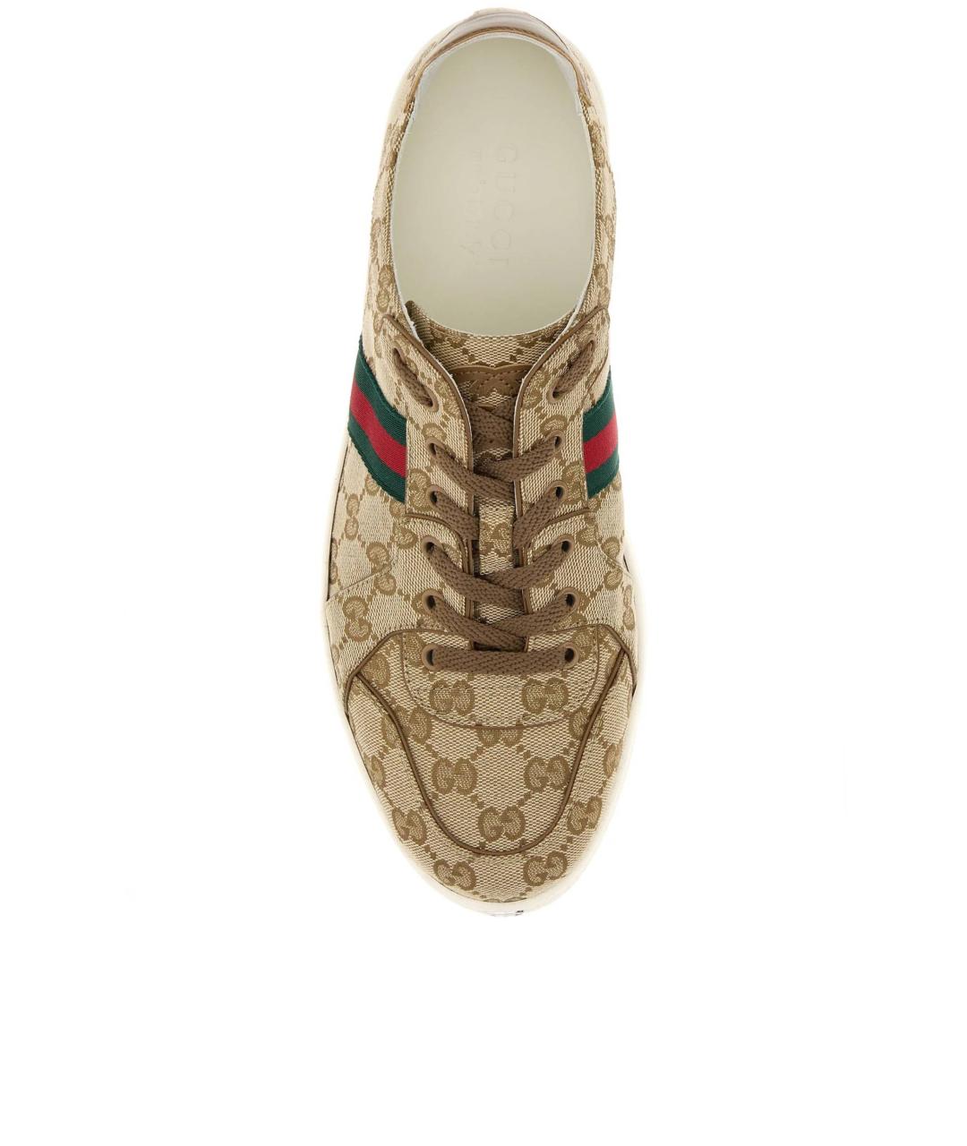 GUCCI Бежевые кожаные низкие кроссовки / кеды, фото 4
