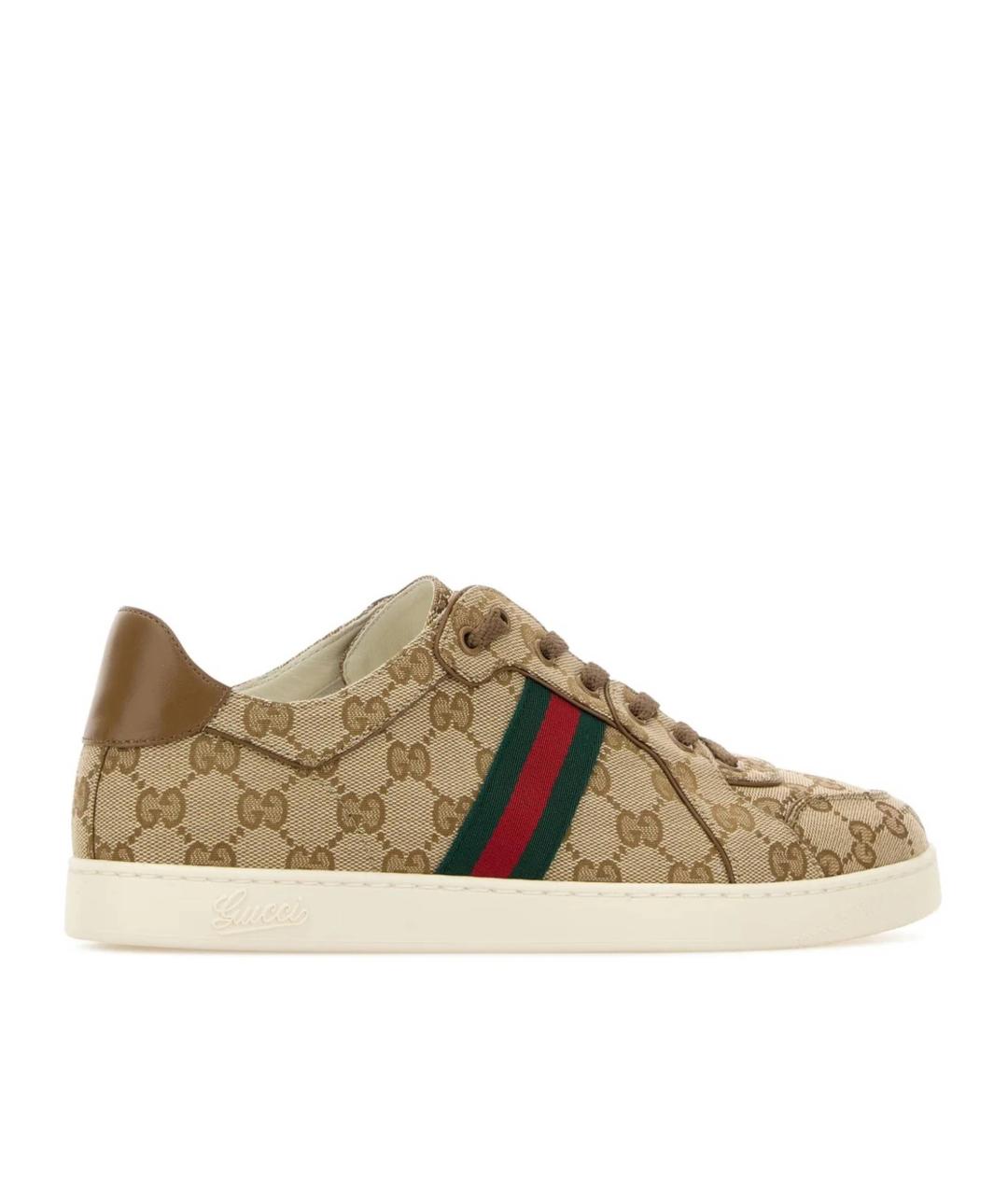 GUCCI Бежевые кожаные низкие кроссовки / кеды, фото 3