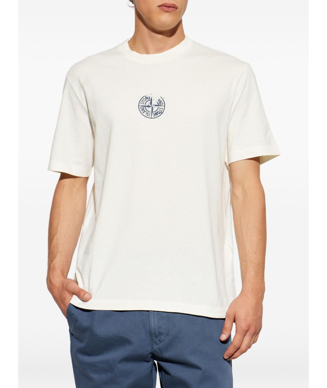 STONE ISLAND Белая хлопковая футболка, фото 5